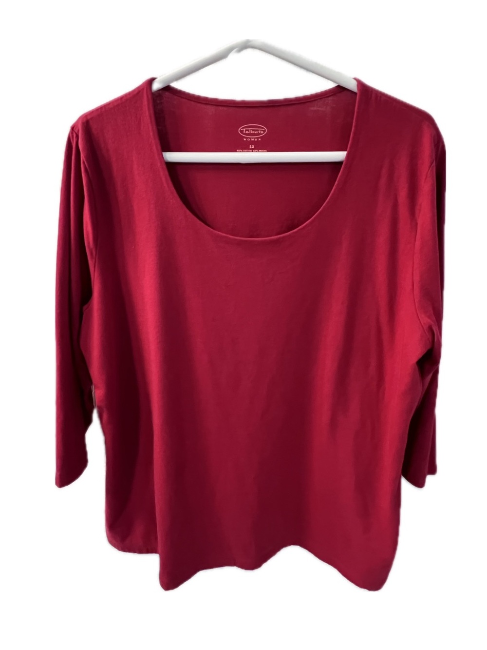 Talbots Raspberry Red Scoop Neck 3/4 Sleeve Tee